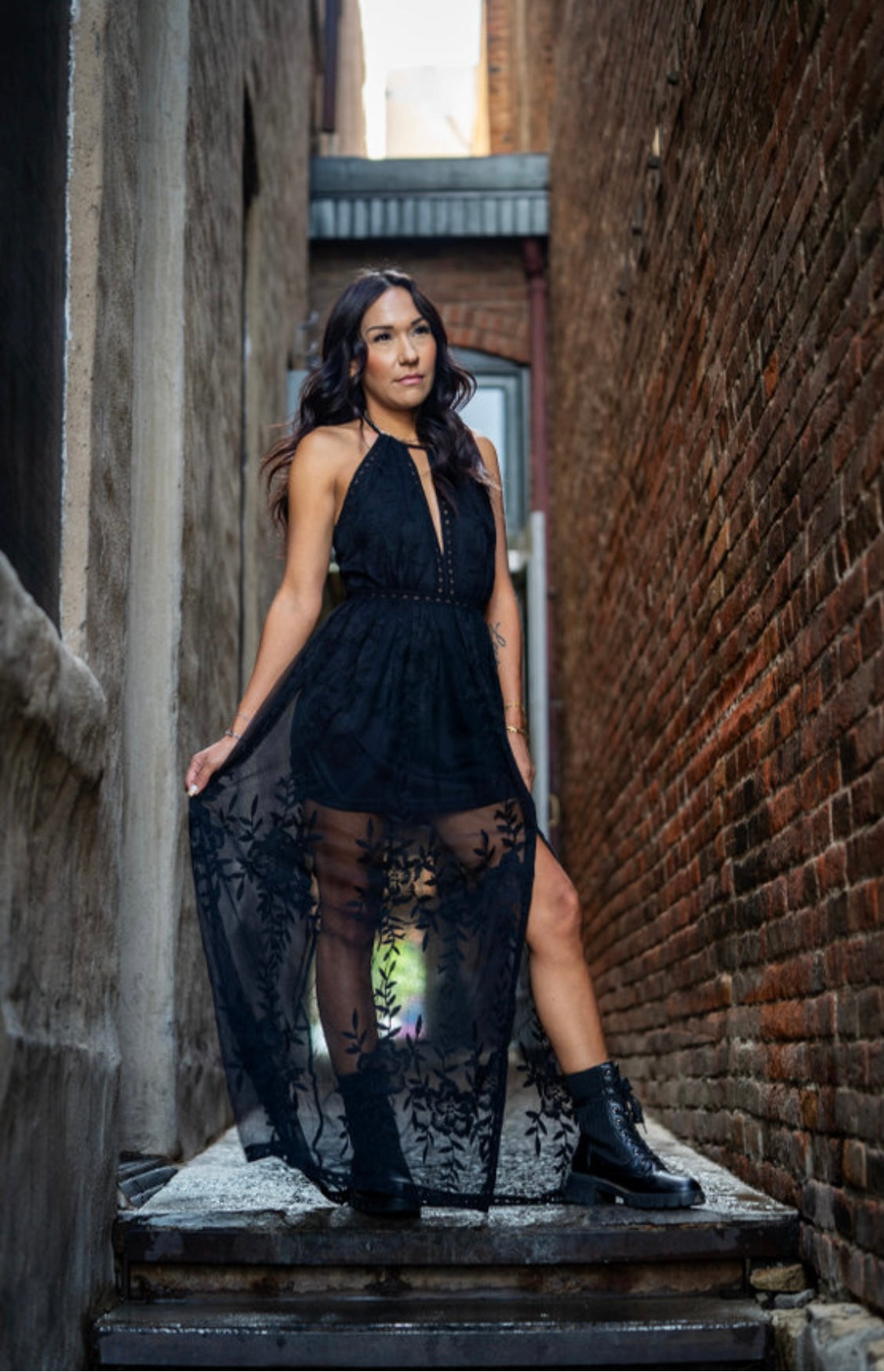 Witchy Woman Black Lace Halter Dress